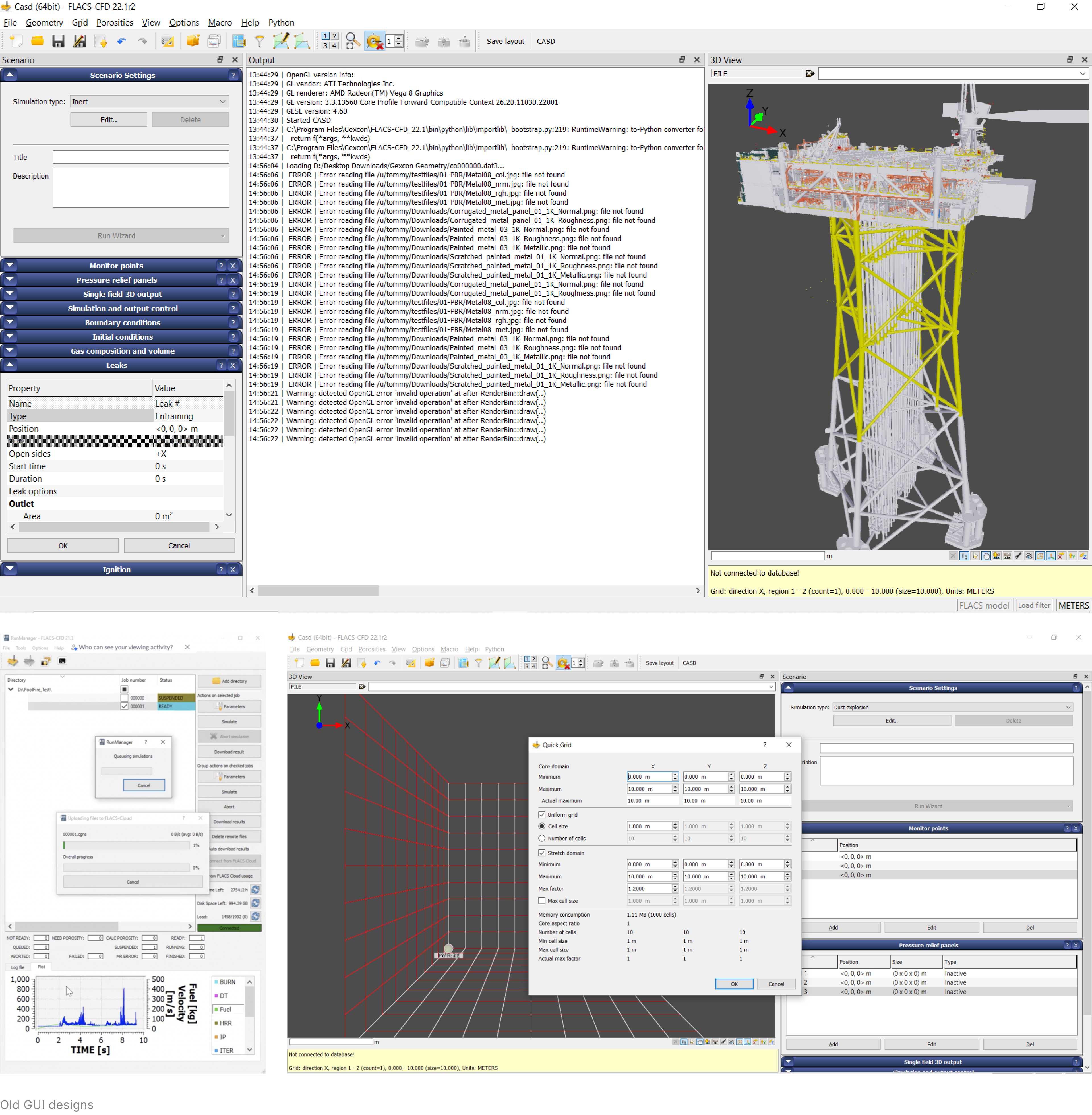 Screenshots from an old user interface of CFD simulation software.
