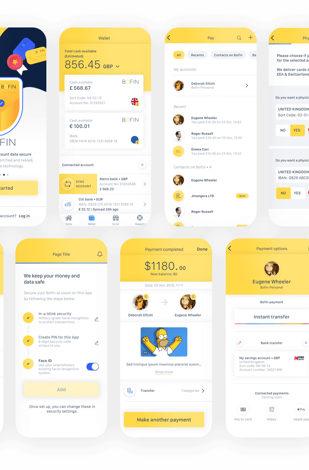 Various screenshots of the visual design for the iOS app.