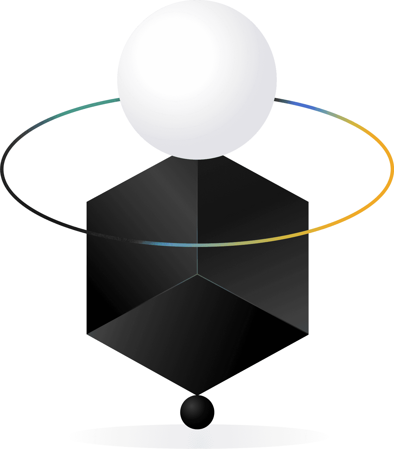 Abstract graphic with dark cube and light sphere to break up a UX case study.