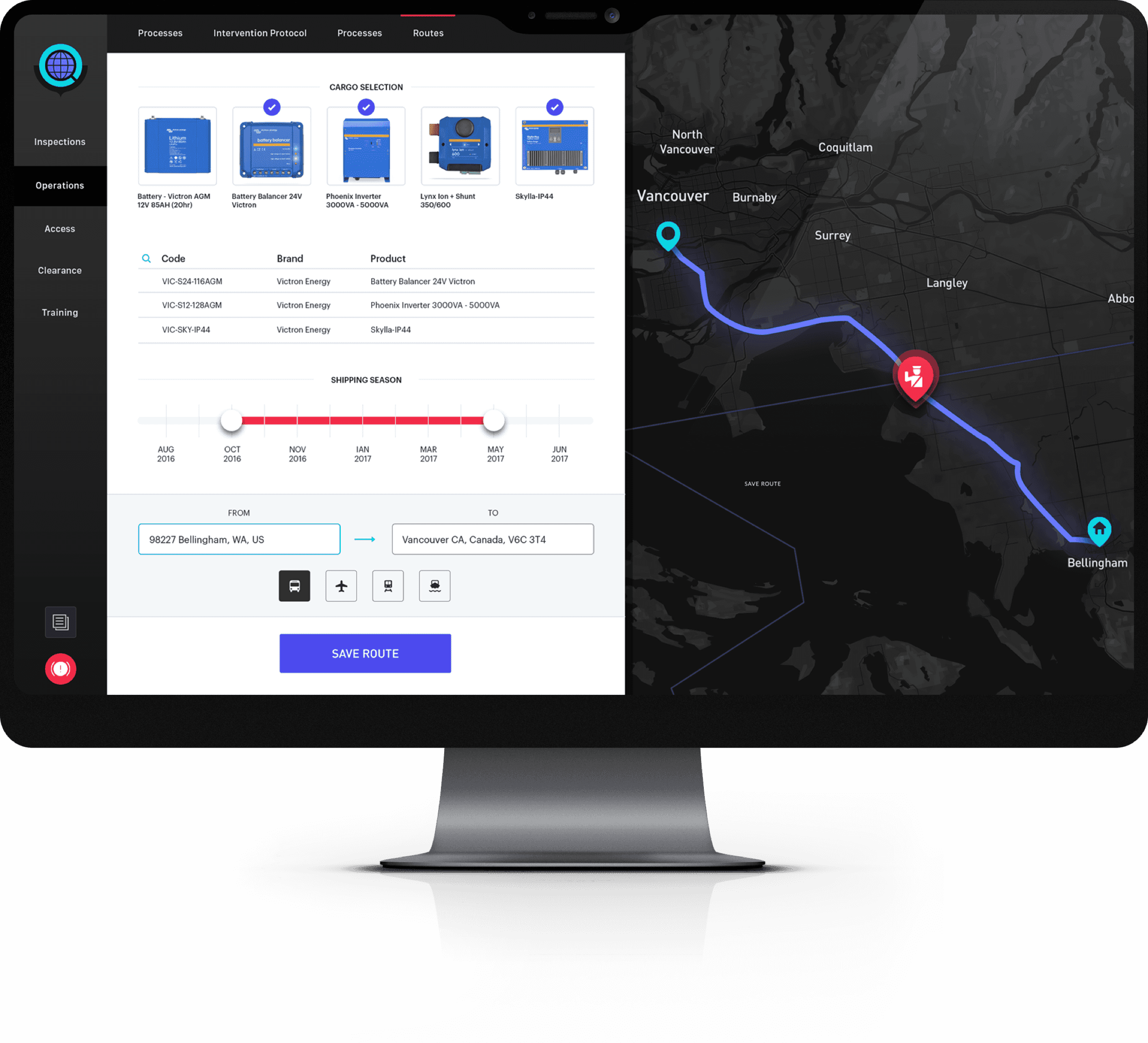 User Experience and UI design to configure routes for goods transit