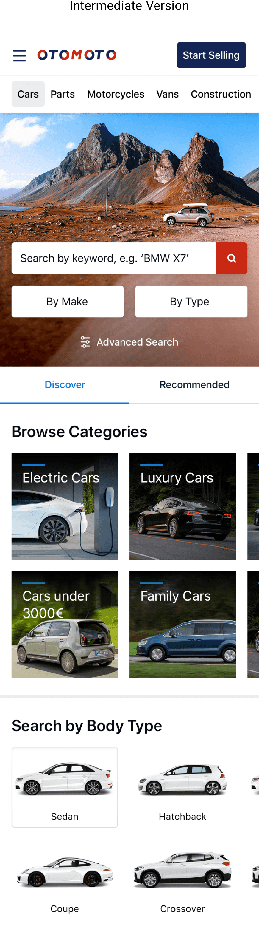 User interface design for car search mobile application